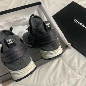 Gray Chanel Logo CC Sock Sneakers Size 37